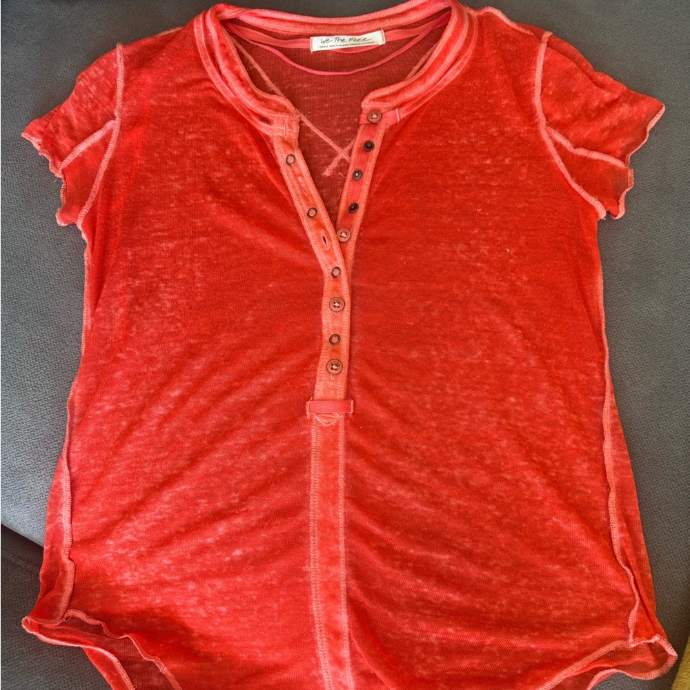 We The Free Coral Sheer Top
